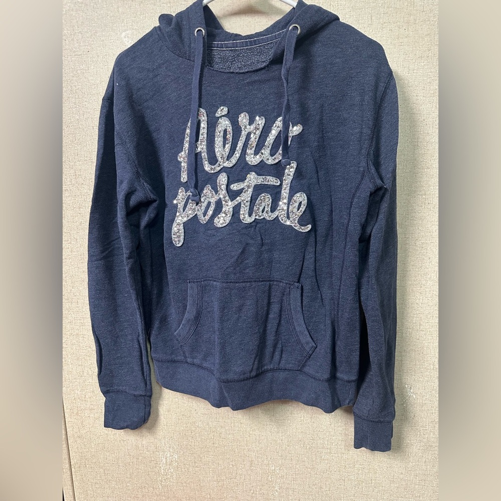 Aeropostale Navy Sequin Script Pullover Hoodie